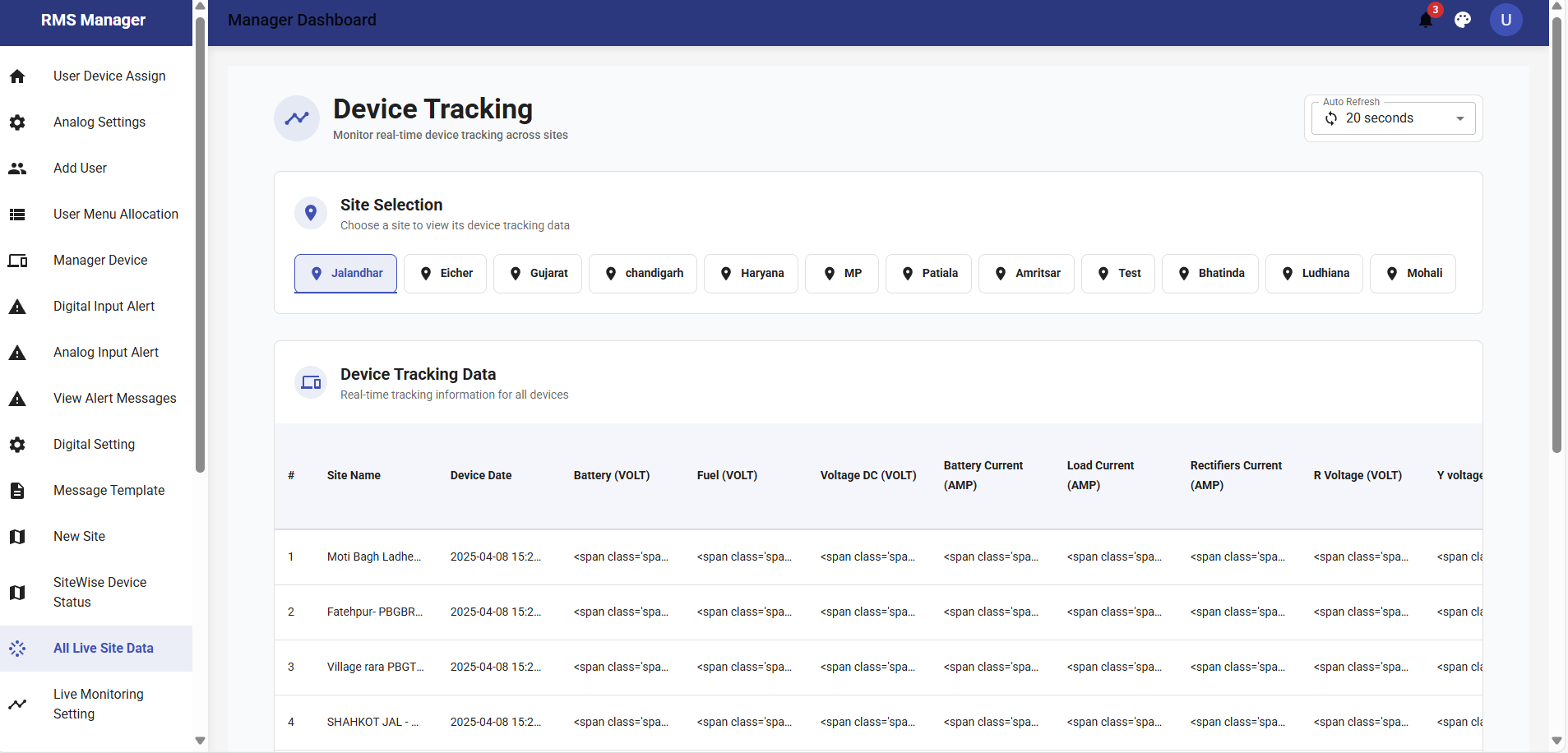 manger side live device tracking